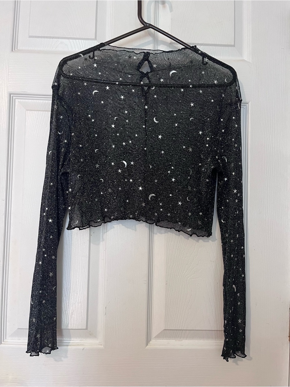 Sheer Star & Moon Mesh Crop Top - Black